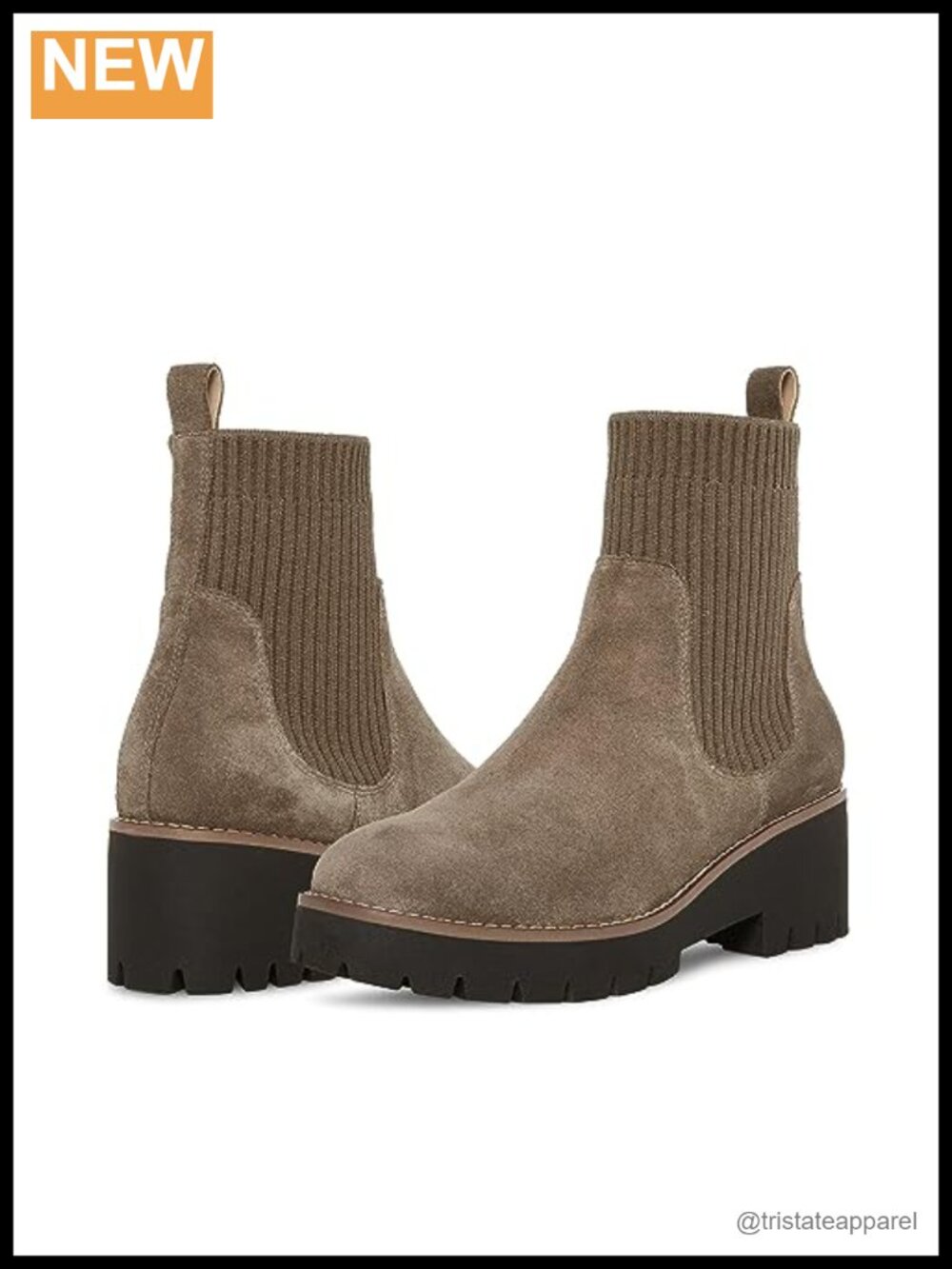 Waterproof Suede Chelsea Ankle Boots Block Heel Pull-On